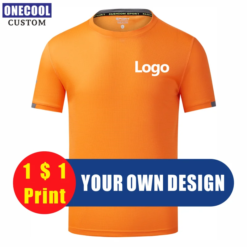 7 Warna Cepat Kering Leher Bulat Kaos Poliester Kustom Olahraga Kaos Logo Bordir Dicetak Desain Pribadi S-4XL ONECOOL