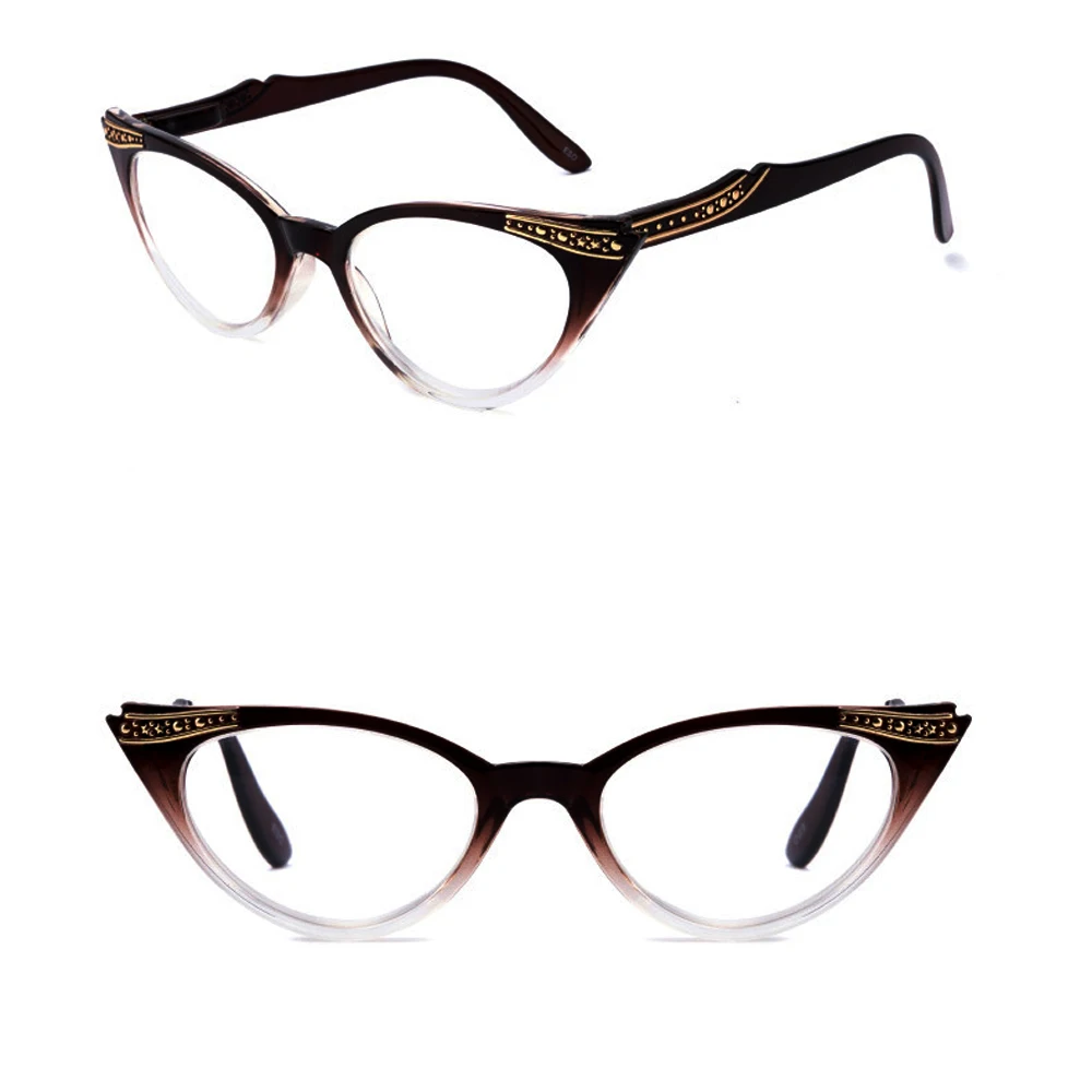 Retro Reading Glasses cat's eyes Brown Frame Large Size Optical Eyeglasses for Men Women Ultralight High Quality +0.75 To +4.0