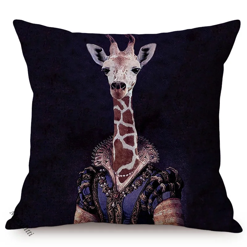 Europe Art Posters Style Decorative Cushion Cover Deer Giraffe Owl Ostrich Funky Animal Vintage Portrait Sofa Poszewka na poduszkę — zdjęcie 5