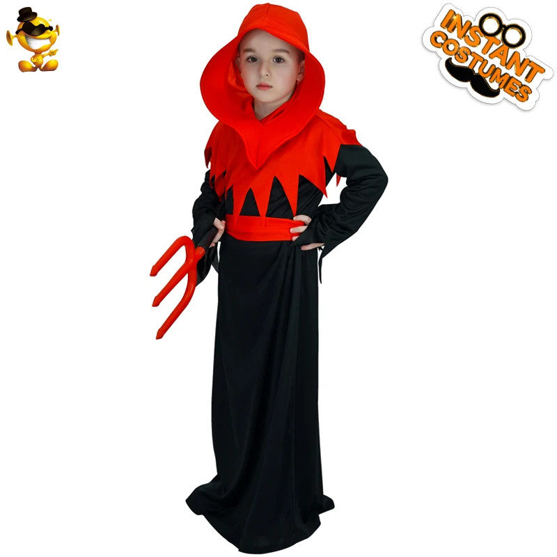 Robe du diable pour enfants, Costume à capuche rouge pour jeu de rôle d'halloween, tenues effrayantes du diable, vêtements pour fête Purim