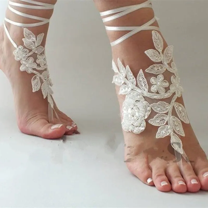 Elegant Lace Beach Bind-ข้อเท้าแต่งงาน Barefoot รองเท้าแตะ 2020 สร้อยข้อเท้าราคาถูก CUSTOM Made เจ้าสาวเครื่องประดับเท้า