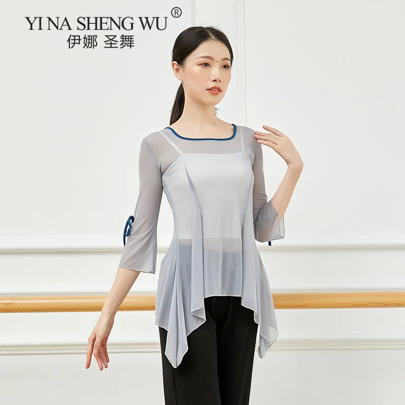 Vierkante Hals Blouse Klassieke Dans Praktijk Kleding Vrouwelijke Herfst Nieuwe Stijl Kleding Chinese Dansvoorstelling Kleding Blouse