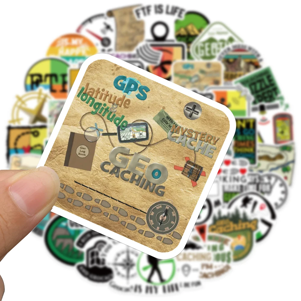 50PCS Outdoor Geocaching Stickers For Laptop Guitar Luggage Phone Waterproof Graffiti Sticker Decal Kid Toy