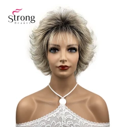 StrongBeauty-Peluca de cabello sintético para mujer, postizo completo de corte Pixie, corte recto y corto en capas, mezcla de blones, natural