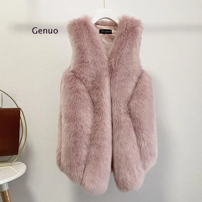 

New Arrival Long Faux Fur Vest Fluffy Jacket Women Slim Fake Fur Coats High Quality Artificial Fur Gilet