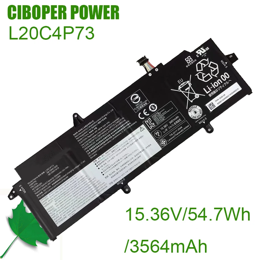 

CP Genuine Laptop Battery L20C4P73 15.36V/54.7Wh/3564mAh For X13 G2 L20D4P73 L20L4P73 L20M4P73 SB10W51920 5B10W51819 Notebook