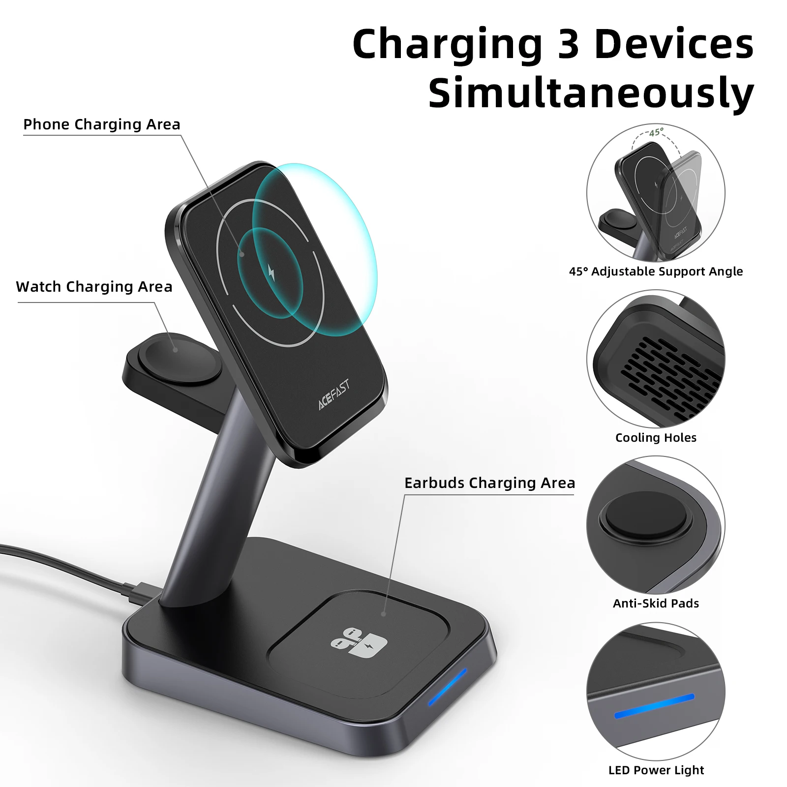 ACEFAST-estación de carga inalámbrica magnética 3 en 1, soporte de carga rápida para iPhone 12, 13 Pro, Max, 12, 13, AirPods 2 Pro
