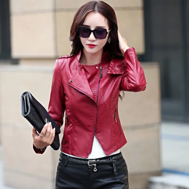 2023 Women Autumn Spring Coats Short Slim Casual BF Ladies Clothing Faux Leather Jacket Plus Size WUJ0070