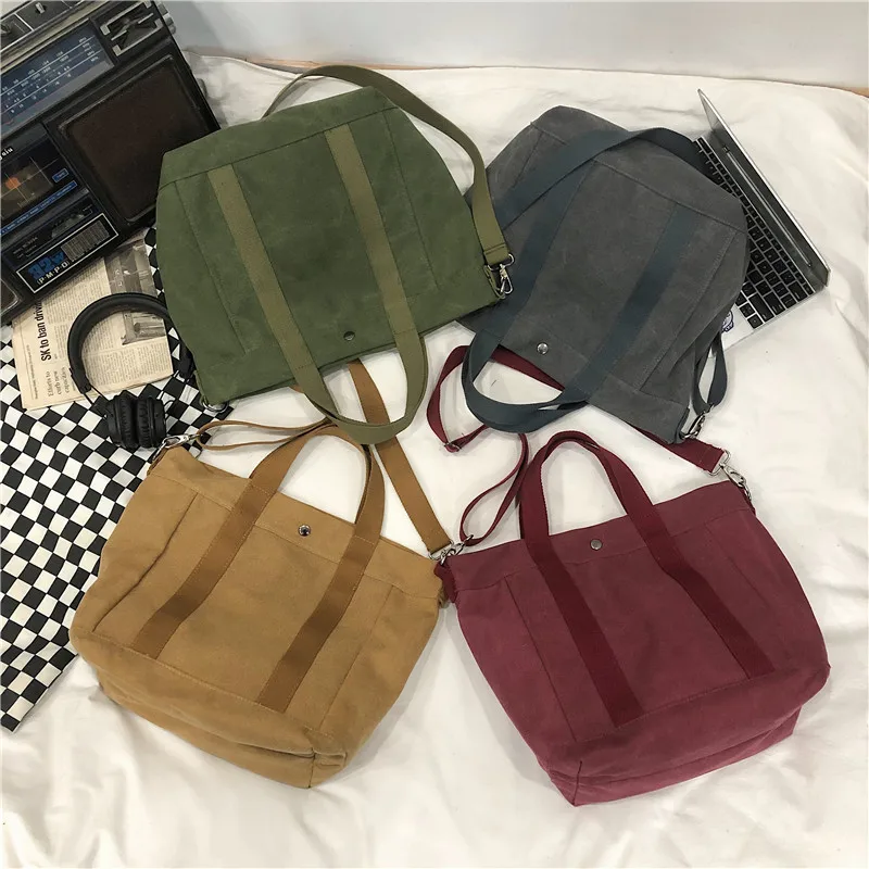 Korean version of ins fashion large-capacity canvas bag women casual solid-colored tote bag travel one-shoulder bag tote bag