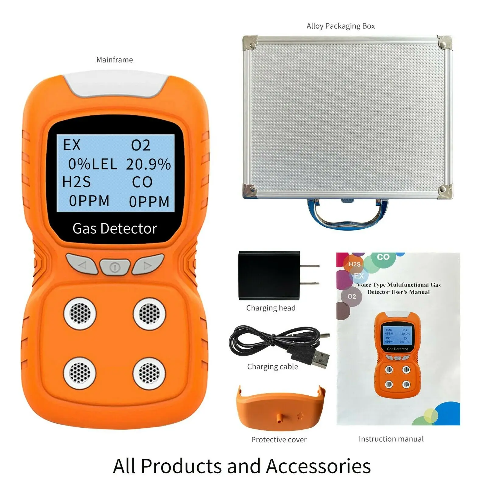 4 In 1 Gas Detector CO H2S O2 Oxygen Monitor Analyzer Leak Portable Combustible