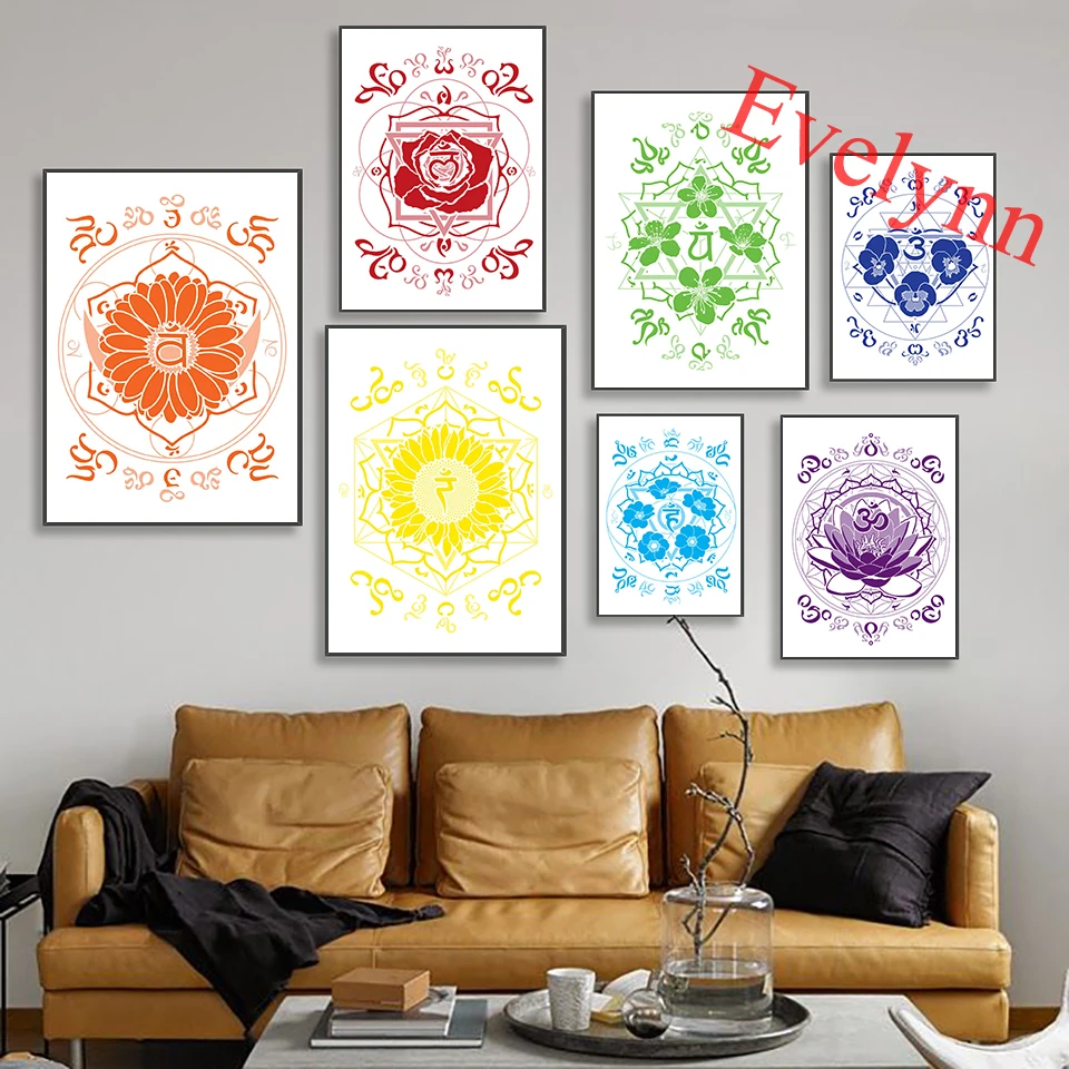 Flowers Chakra Yoga Posters/ Flower Mandala / Meditation Art / Mindfulness /Yoga Home Decor Canvas Wall Art Prints Unique Gift