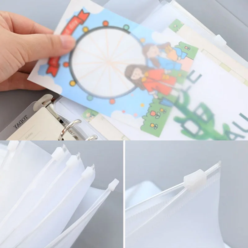 A5/conjunto de pvc macio claro capa fichário conchas 6 anel orçamento bolso zíper pasta saco caderno diário escola material de escritório papelaria