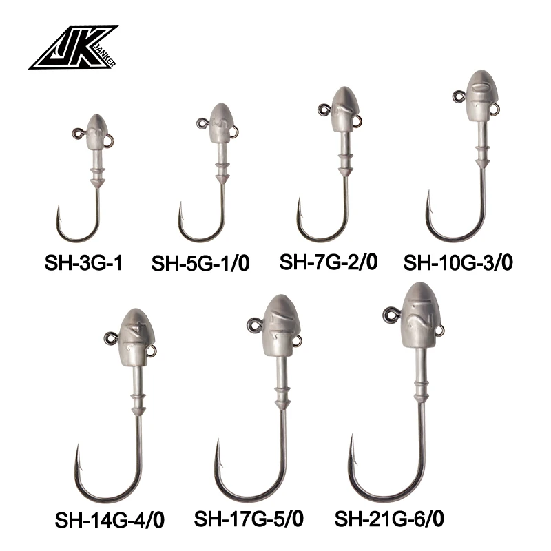 JK SH 3-5 pcs/pack Lead Head Hooks 3g-21g 2X Strong Black Nickel Plated Rust Resistance Saltwater Fishhook