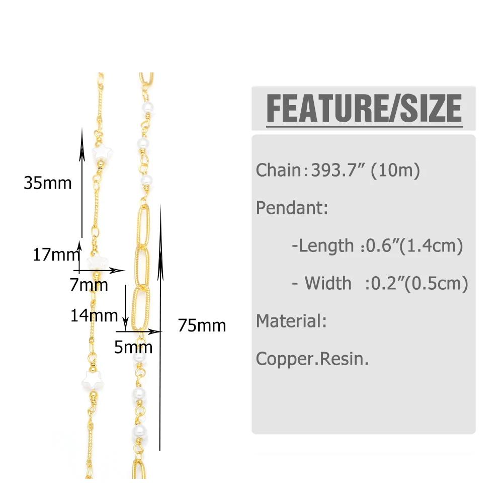 OCESRIO 10M Copper Fashion Handmade Pearl Chain for Jewelry Making Gold Plated Findings for DIY cana013