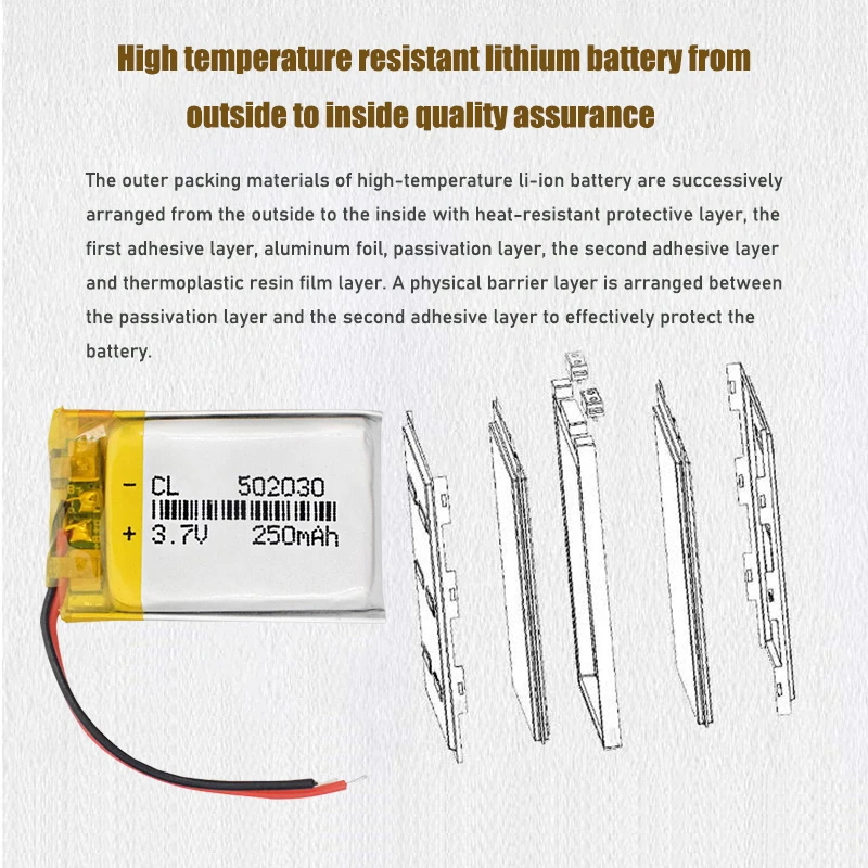 3.7V Lipo cells 502030 250mah Lithium Polymer Rechargeable Battery For MP3 GPS bluetooth headset DVD PDA LED Lamp Camera image 3