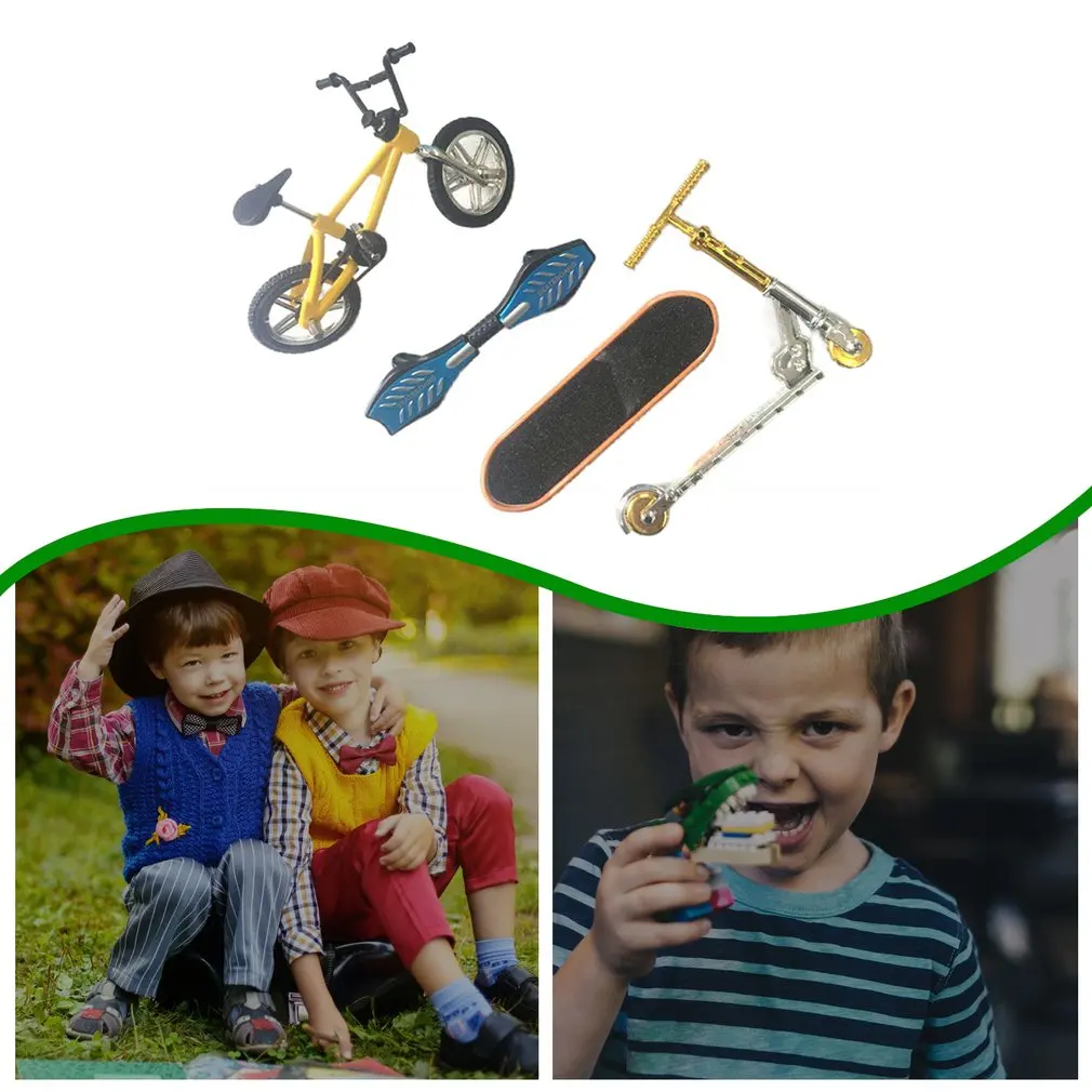 Finger Bicycle Alloy Bicycle Model Diecast Metal Finger Skate Board Toy Set Bicycle Skate Board Vitality Board Scooter Kids Toys