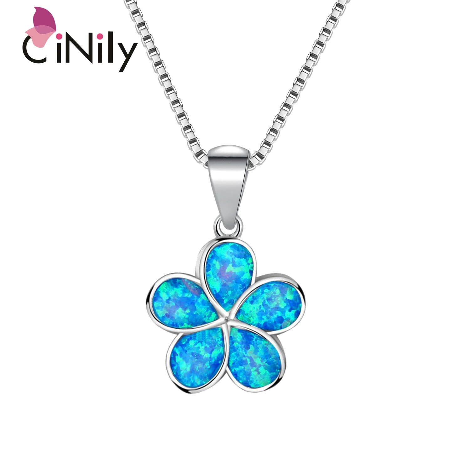 CiNily White Fire Opal  flower Pendants Silver Plated Fallen  Necklace Romantic and Sweet Summer for Woman Jewel