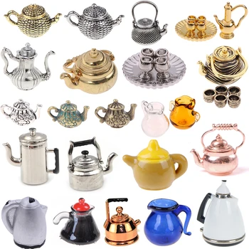 ขายร้อนชุดชากาน้ำชาถ้วยกาต้มน้ำ 1: 12 ตุ๊กตาเฟอร์นิเจอร์ Miniature Dining Ware Kitchen DIY ของเล่น