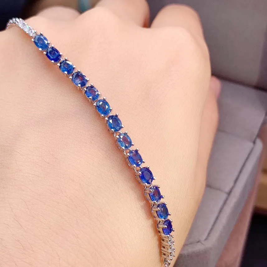 

925 Sterling Silver Natural Sapphire Gemstone Bracelet for Women Fine Bangle Wedding Jewelry