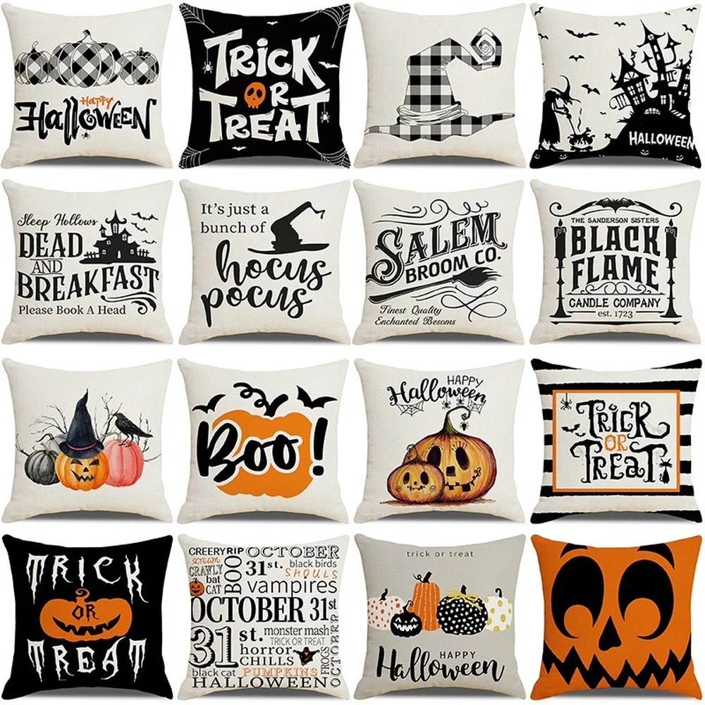 

Fall Halloween Pumpkin Cushion Cover 18x18 Inches Trick or Treat Farmhouse Decor Home Throw Pillow Covers for Couch Decorations