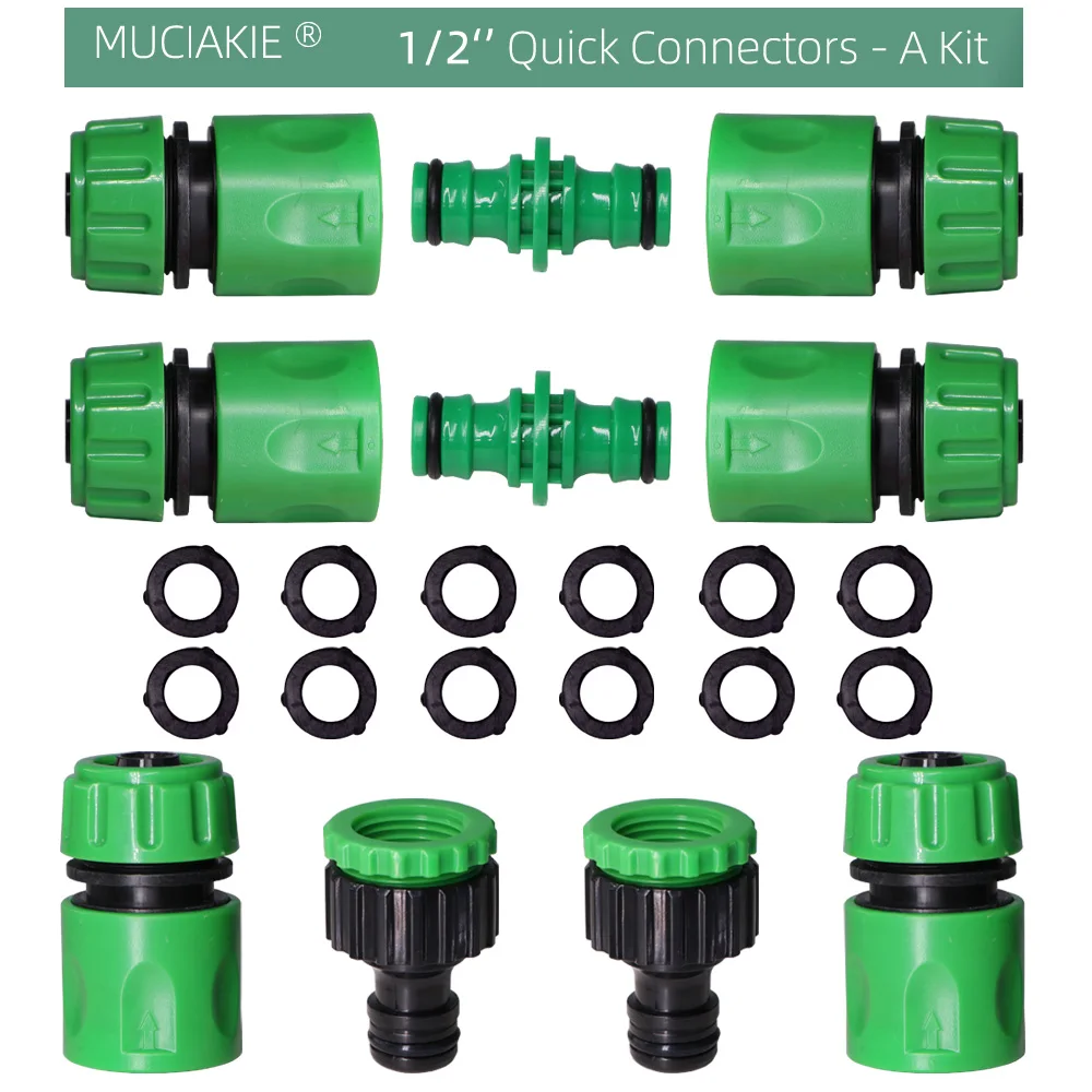 MUCIAKIE Garden Water Hose ABS Quick Connectors 1/2\'\' Tubing Coupling Adapter Joint Extender Set for Irrigation Car Wash Fitting