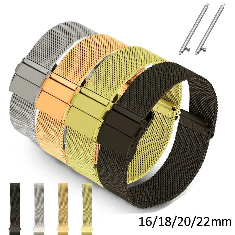 Ремешок быстросъемный для часов, сменный Браслет из нержавеющей стали с двумя застежками, 16 мм 18 мм 20 мм 22 мм