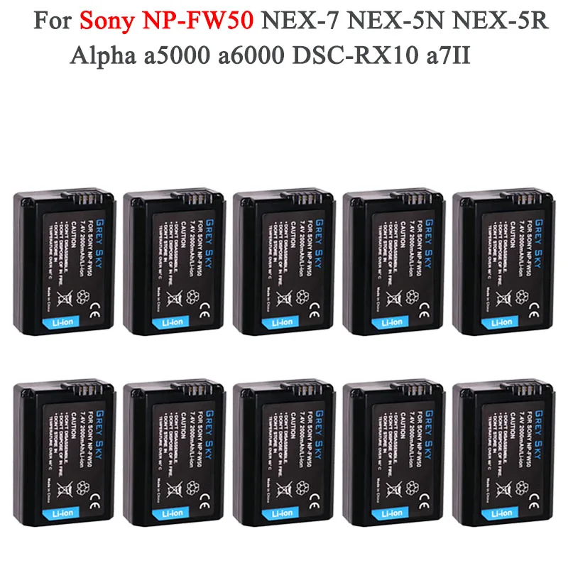 2000mah NP-FW50 NP FW50 Battery AKKU For Sony NEX-3N NEX-5 NEX-5N NEX-5R Alpha a5000 a6500 DSC-RX10 Alpha a7S a7II Alpha 7R