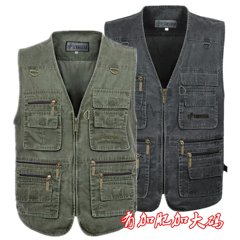 Plus Size 6XL 7XL Male Casual Summer Cotton Denim Vest Men\'s Sleeveless Jacket Multi Pocket Photograph Waistcoat Chaleco Hombre