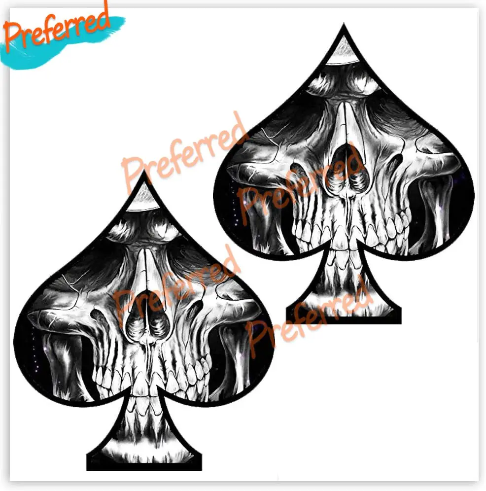 2 X Vinyl Sticker Car Sticker Playing Cards Spades Skull Skull with Flames Fire Horror  Motorcycle Bicycle Helmet Window Door