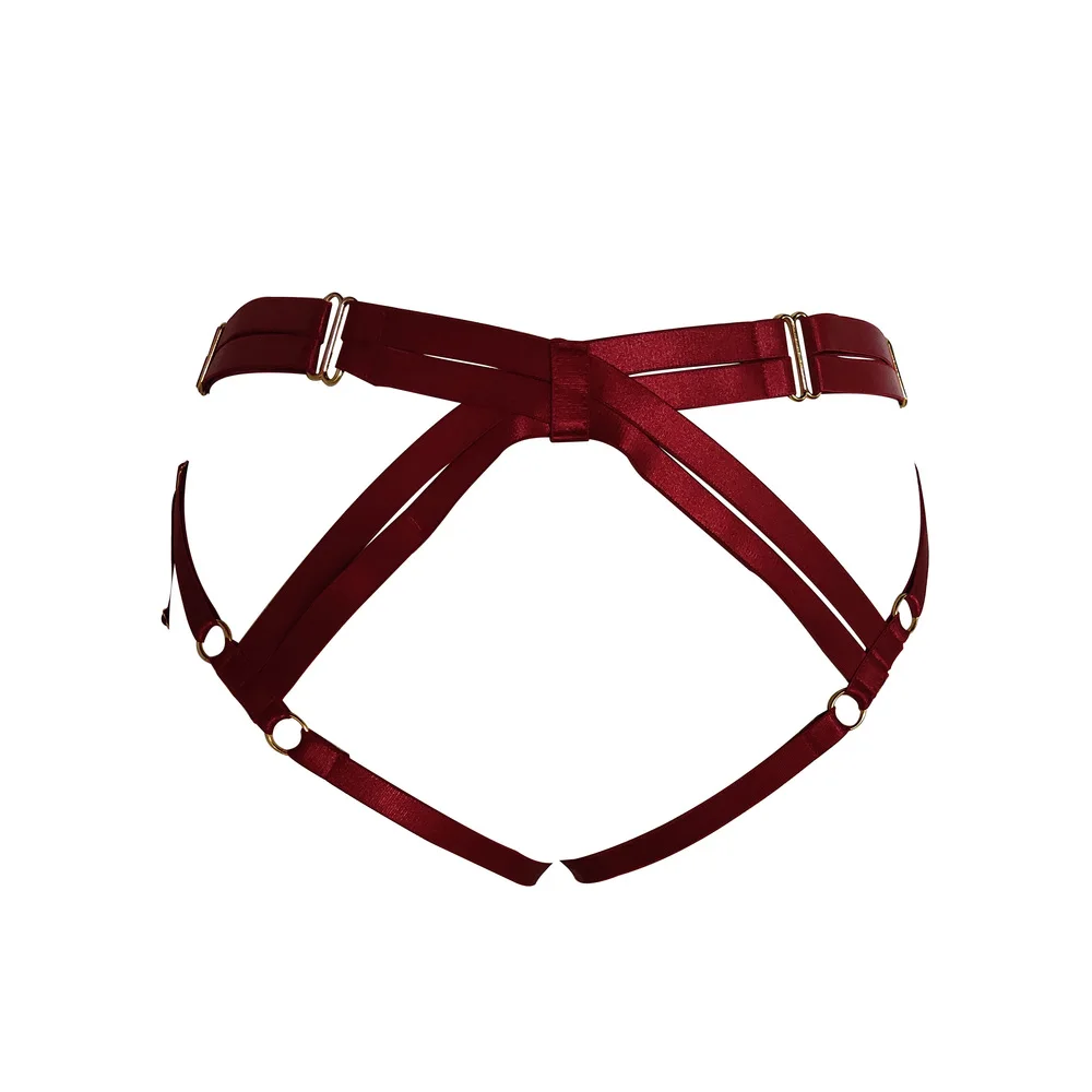 HANAERNES Sexy Double Harness Lady Tight Elastic Adjustment Punk Short Underwear Bondage Pants Dance Party Copper Hanging Ring