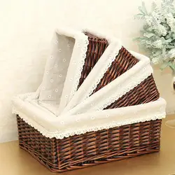 Wicker Basket with Liner Woven Storage Bins Rectangular Shelf  Baskets for Home Bedroom Bathroom Organizing Natural Brown