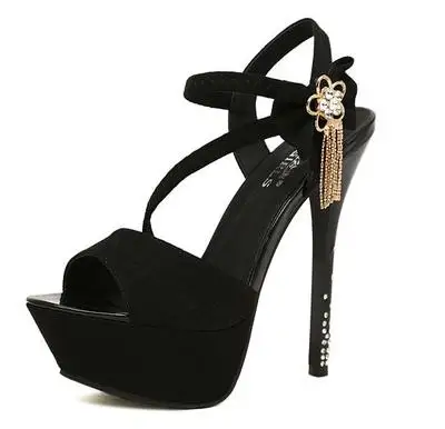 Cinturino alla caviglia tacchi sandali con plateau scarpe da festa per donna décolleté da sposa 14.5cm tacchi alti sandali gladiatore con paillettes