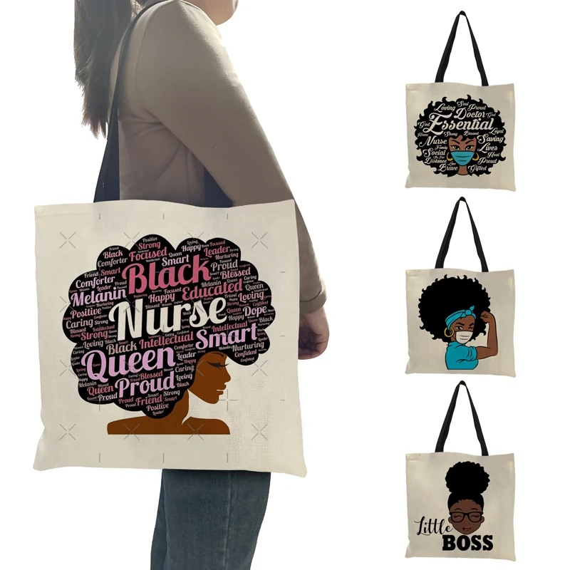 Black Women Nurse Casual Totes Afro Ladies Fashion Handbag American Africa Girls Shoulder Bag Large Shopping Bags for Grocerie