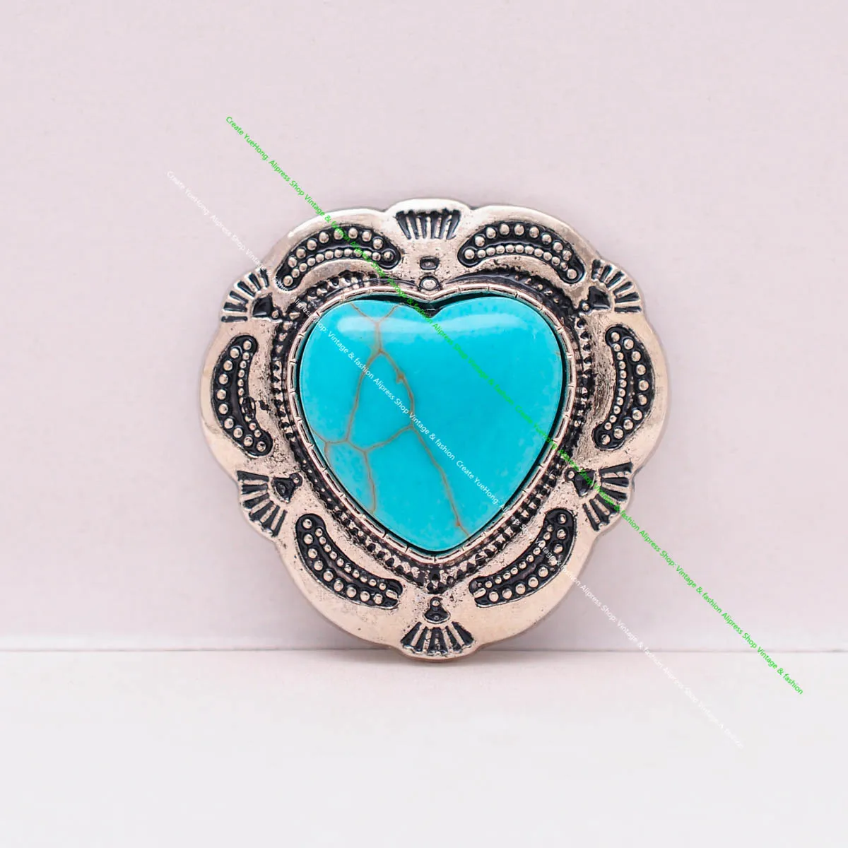 10X Silber Indische Blume Kunst Echt Grün Liebe Herz Türkis Leathercraft Haar Zubehör Nähen Schaft Taste Concho Verschluss – Detail 16