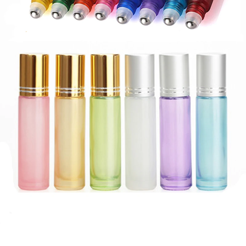 

100pcs 10ml Thick Portable Pearl Colorful Glass Roller Essential Oil Perfume Bottles Travel Refillable Rollerball Vial