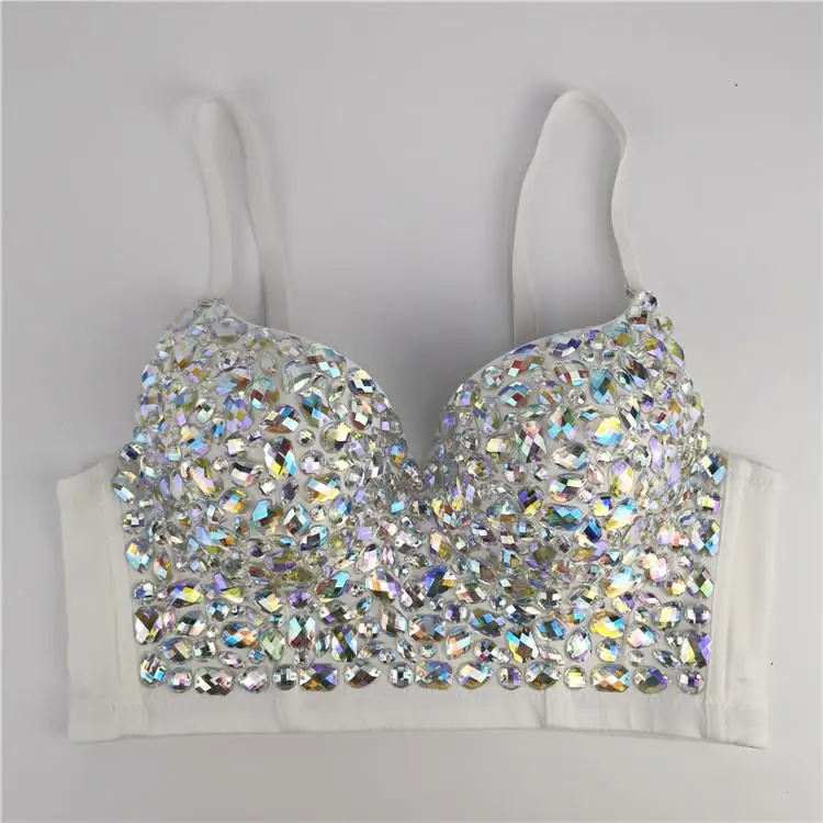 

Sexy Bright Beading Sequins Camis Nightclub Push Up Bralette Bra Bustier Cropped Top Wear Out Corset Vest Tanks Mujer Clothes