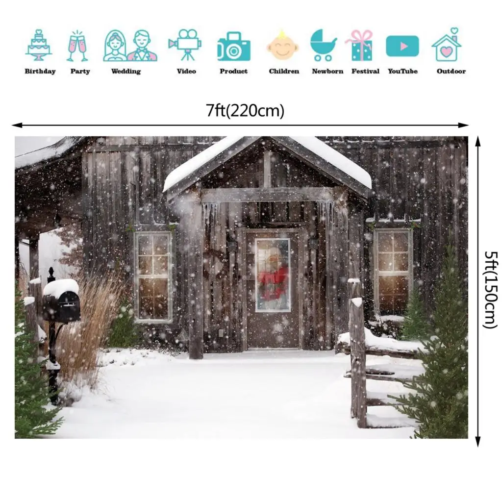 Christmas Background Photography Winter Snow Christmas Tree Wood House Home Decor Holiday Family Celebrate Party Photocall ES-12