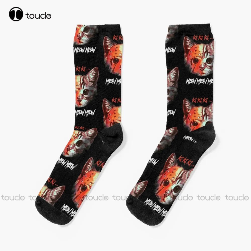 Jason Meowhees Cats Horror Cat Mashup Funny Cat Mashup Socks White Socks Mens Christmas New Year Gift 360° Digital Print