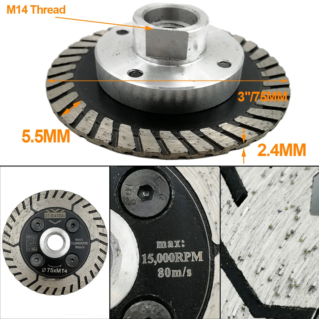 DT-DIATOOL 1Pc Diamant Zaagblad M14 Snijden Grindng Disc 3Inch 75Mm Warm Geperst Cutter Grind Scherpen Graniet marmer Beton