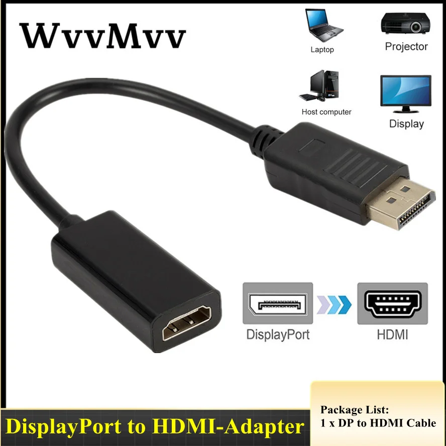 Adaptador de cabo compatível Dp para HDMI, transmissão estável, porta de exibição, para macbook pro air, projetor, câmera, tv, computador