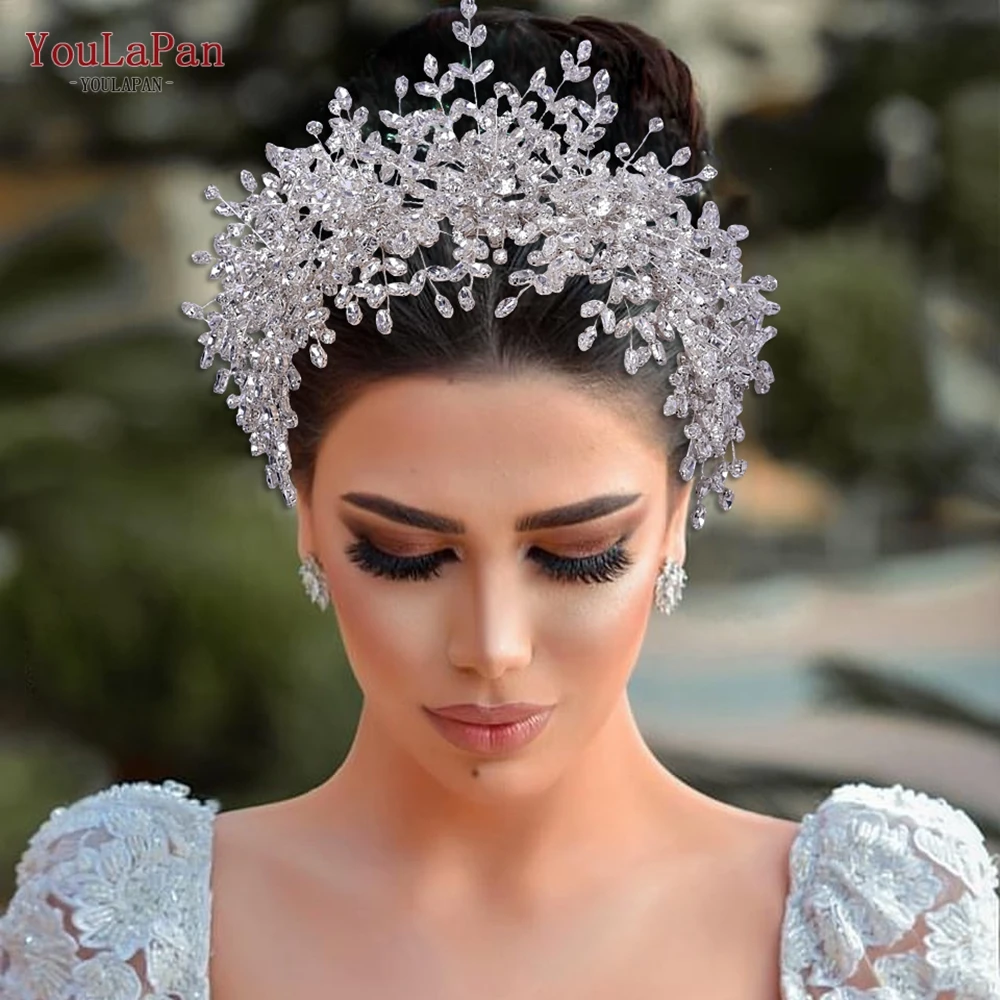 YouLaPan Luxury Headpiece for Bride Rhinestone Crown Wedding Tiaras Bridal Hair Accessories Women Tiara Pageant Headband HP385