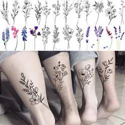 Flor de papoula pequena tatuagens temporárias para mulheres adulto lavanda realista falso tatuagem adesivo arte do corpo transferência de água tatoos