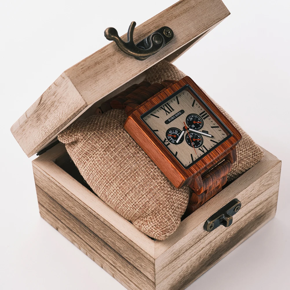 BOBO BIRD Wood Chronograph Men Watches zegarek meski Stopwatch Man Ebony Wood Calendar Wristwatches in Wooden Gift Box Dropship