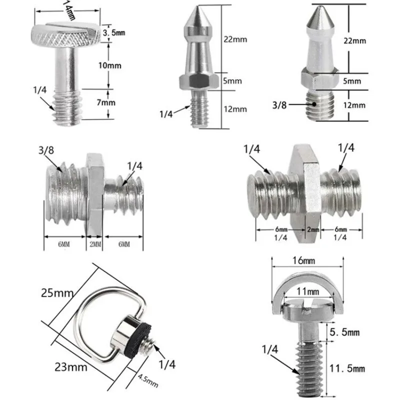 Extended stainless steel 1/4 inch 3/8 inch screw C ring Quick Release Plate Universal Screw SLR Digital tripod Accessories