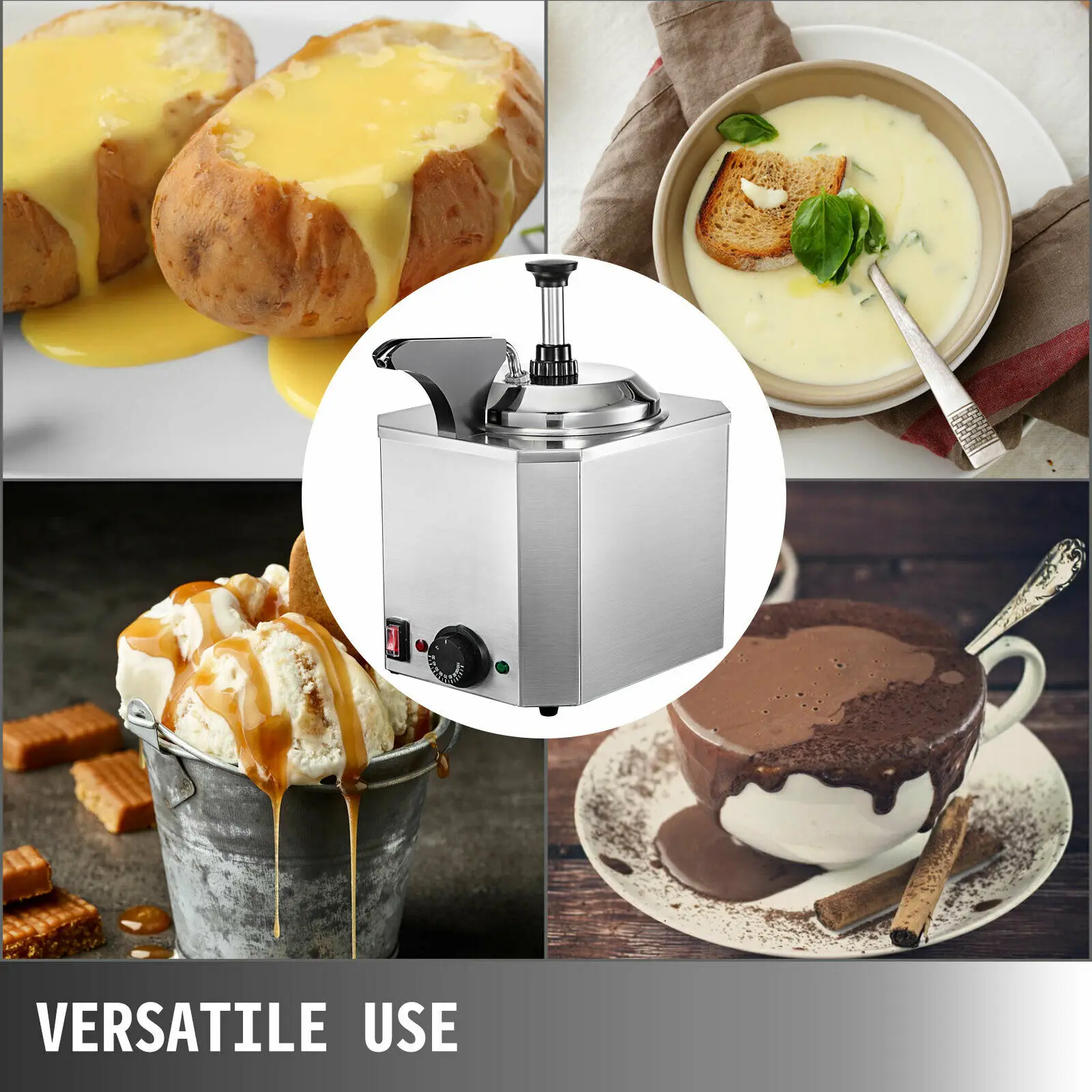 VEVOR-전기 나초 치즈 워머 디스펜서, 음식 펌프 포함, 스테인레스 스틸, 녹이는 뜨거운 퍼지, 캐러멜, 칠리, 카레 소스