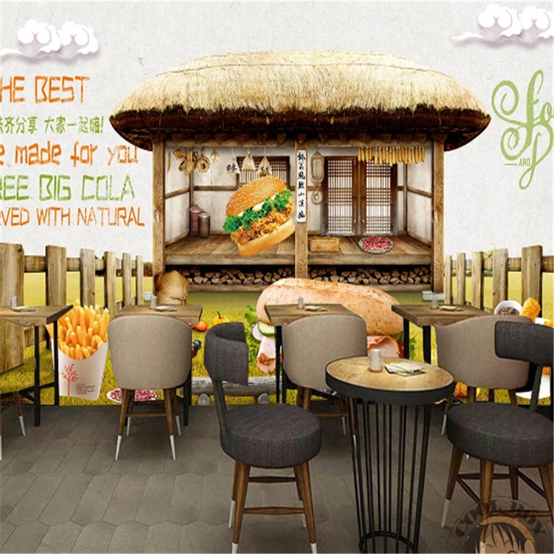 Custom Chicken Burgers Cheese Western Fast Food Restaurant Background Wall Mural Wallpaper 3D Snack Bar Fries Coke Wall Paper 3D