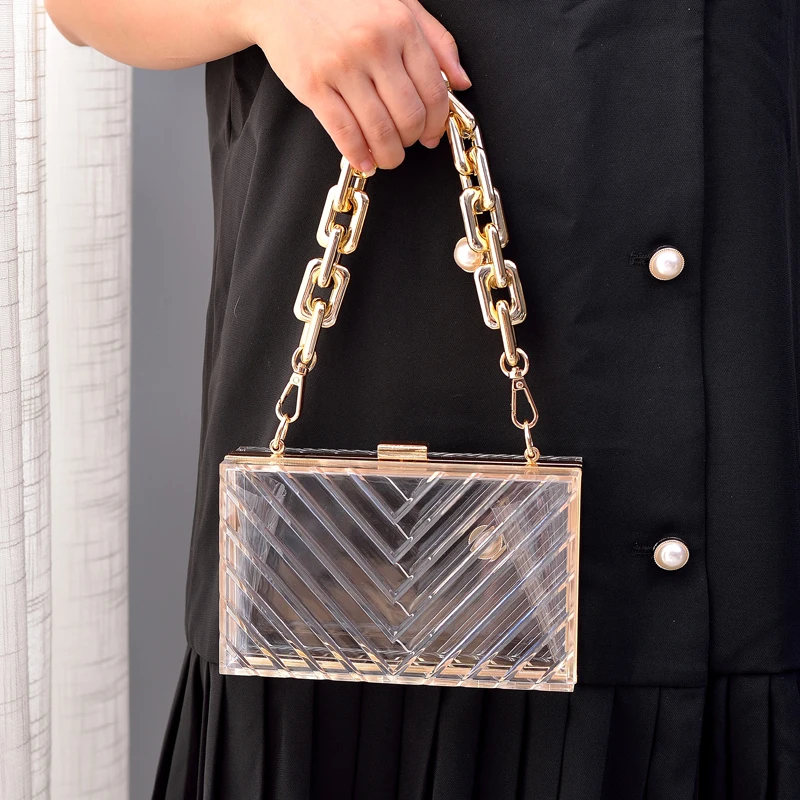 Transparent Bag Woman Luxury Handbags Designer Evening Clutch Clear Purse Crossbody Shoulder Acrylic Wedding Thick Strap Bag