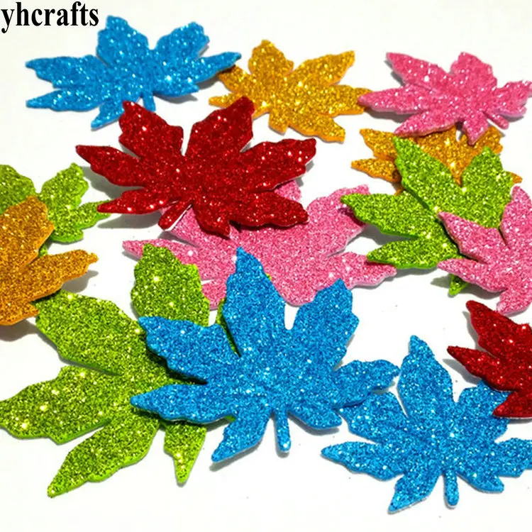 1bag/LOT.Glitter maple leaf foam stickers Creative Early learning educational toys Room decoration Autumn arts and crafts  DIY