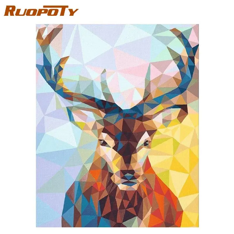 

RUOPOTY frame deer animals diy painting by numbers acrylic paint on canvas modern home wall art picture Calligraphy painting