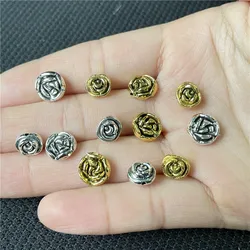 25pcs 8mm-10mm Straight Hole Rose Flower DIY Handmade Bracelet Connection Piece Wholesale Jewelry Accessories